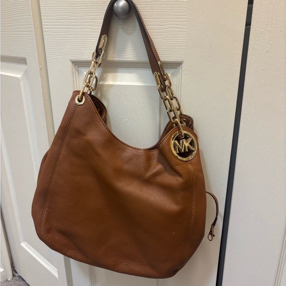 Michael Kors Tan Leather Shoulder Bag with Gold Accents